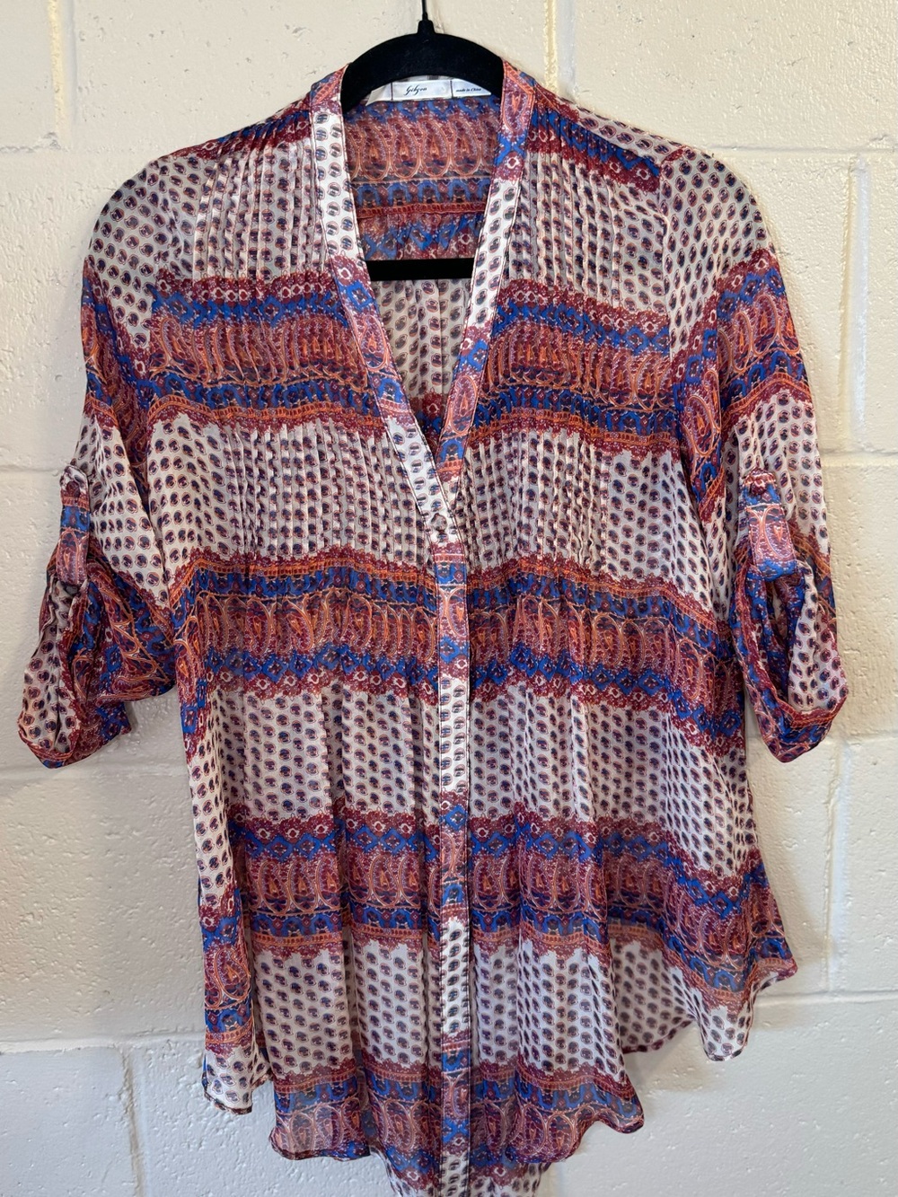 Gibson 100% Silk Boho Paisley Print Tunic in Size Extra Small